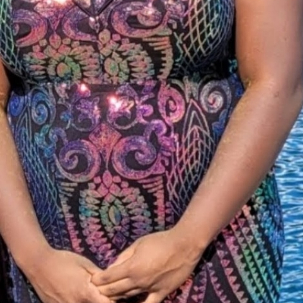 Multi color pink, gold, green, blue semi/formal sleeveless dress. - Picture 3 of 13